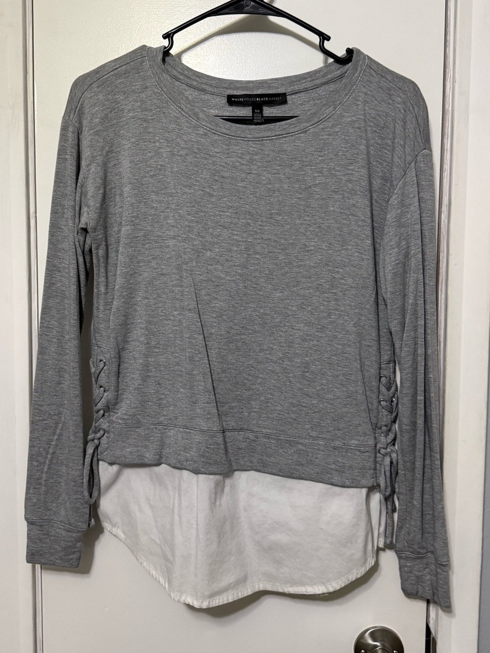 White House Black Market Gray Layered-Look Long Sleeve Top